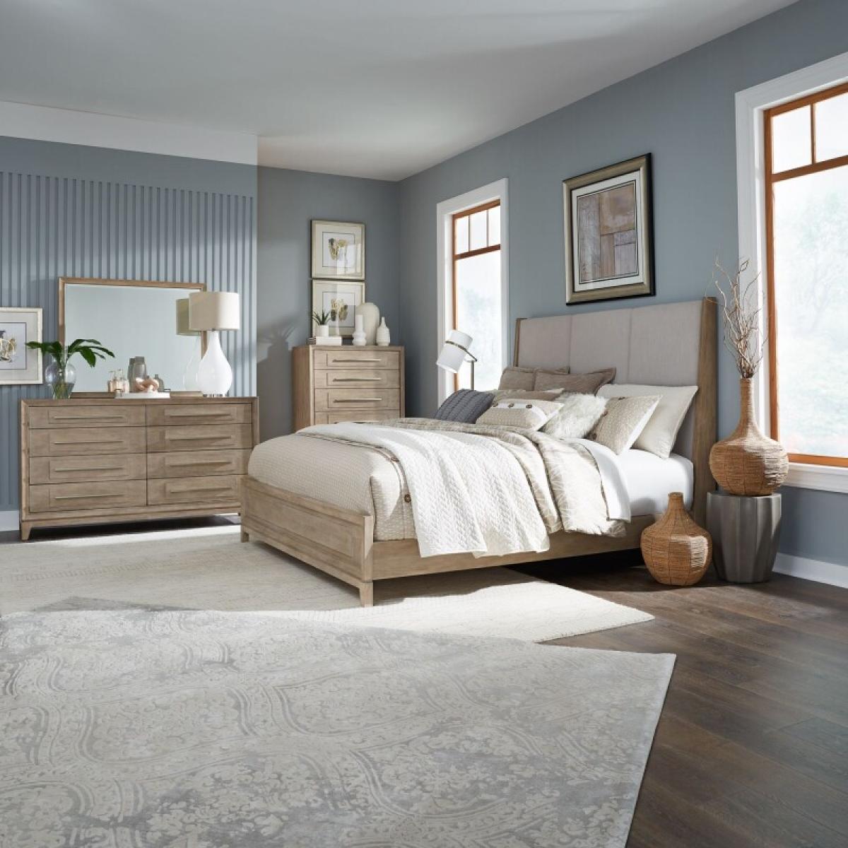 King California Uph Bed, Dresser & Mirror, Chest - Image 2