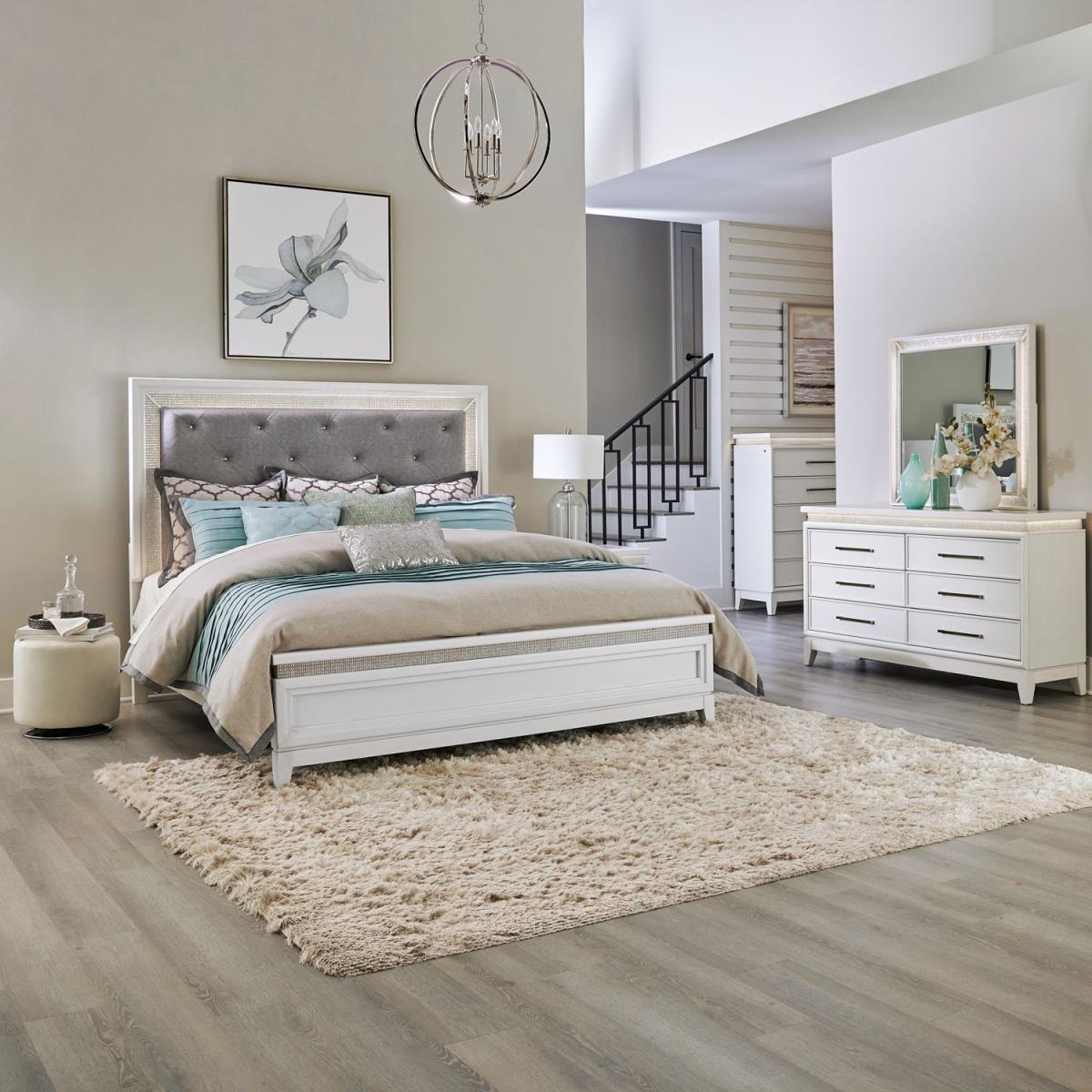 King California Uph Bed, Dresser & Mirror, Chest - Image 2