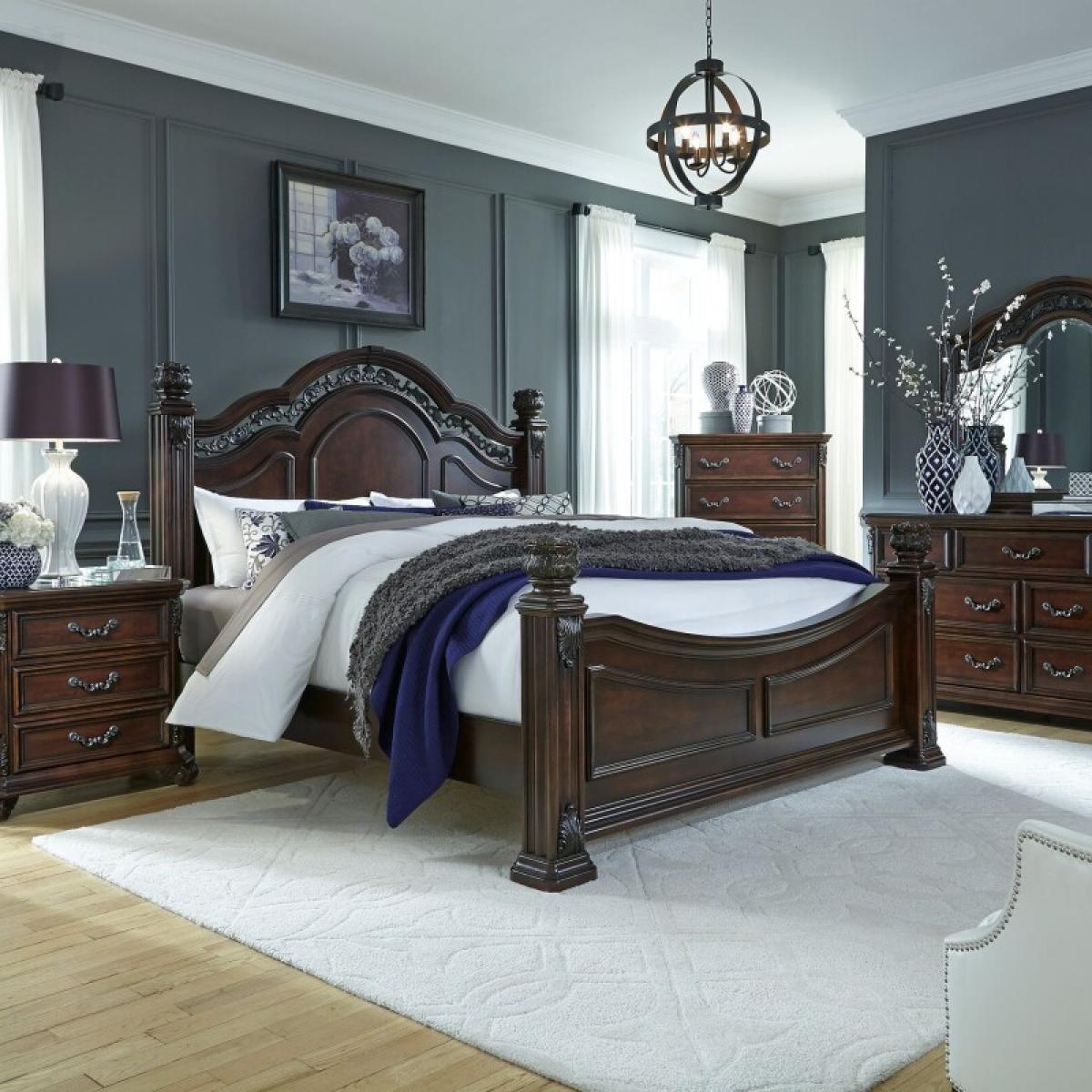 Messina Estates King Poster Bed, Dresser & Mirror, Chest, Night Stand - Image 2