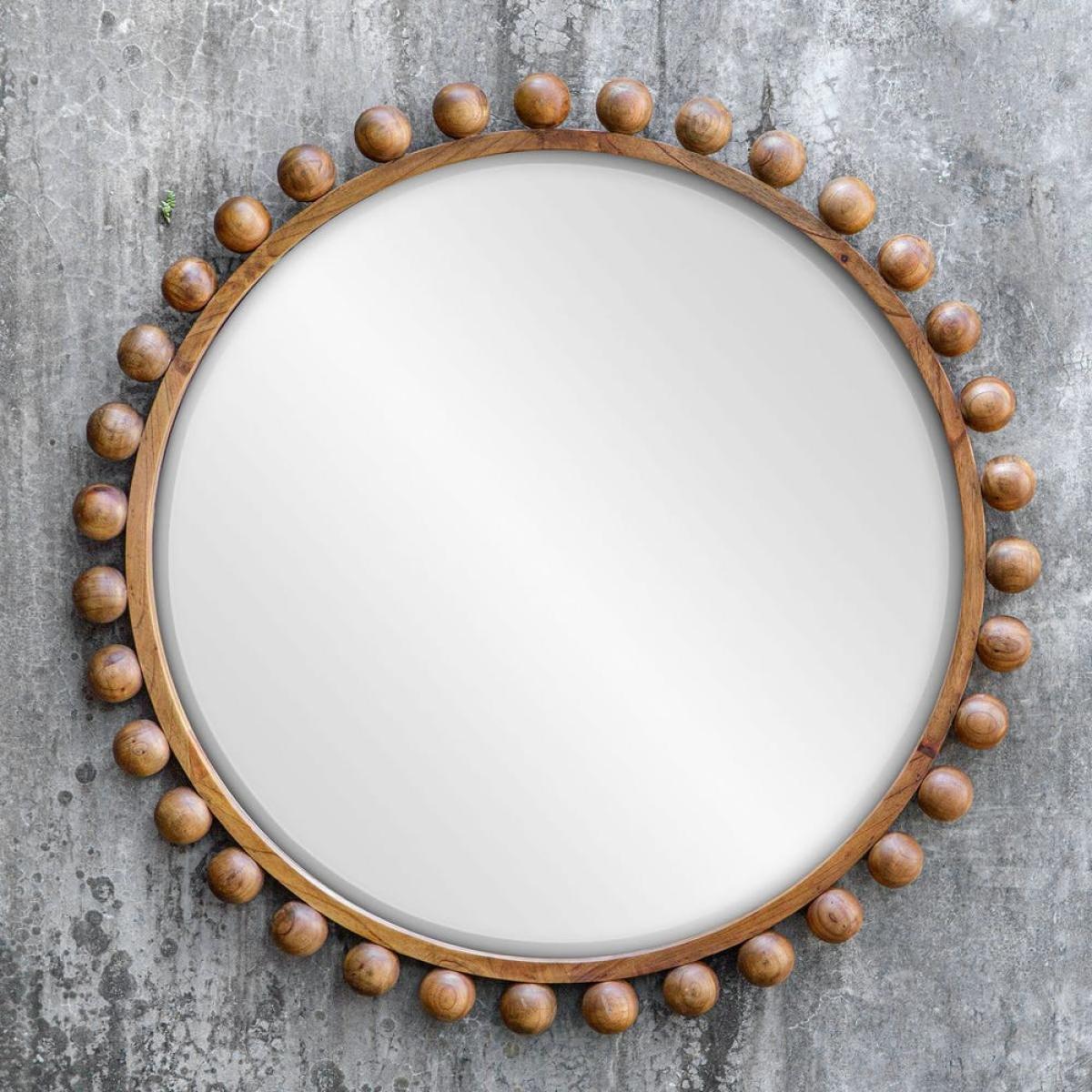 Cyra Wood Round Mirror, Walnut - Image 7