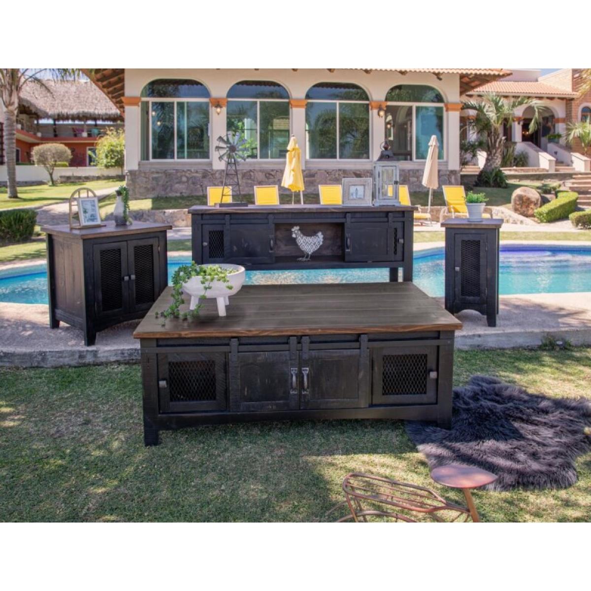 4 Sliding Doors, 4 Metal Mesh Doors Cocktail Table - Pueblo - Image 3