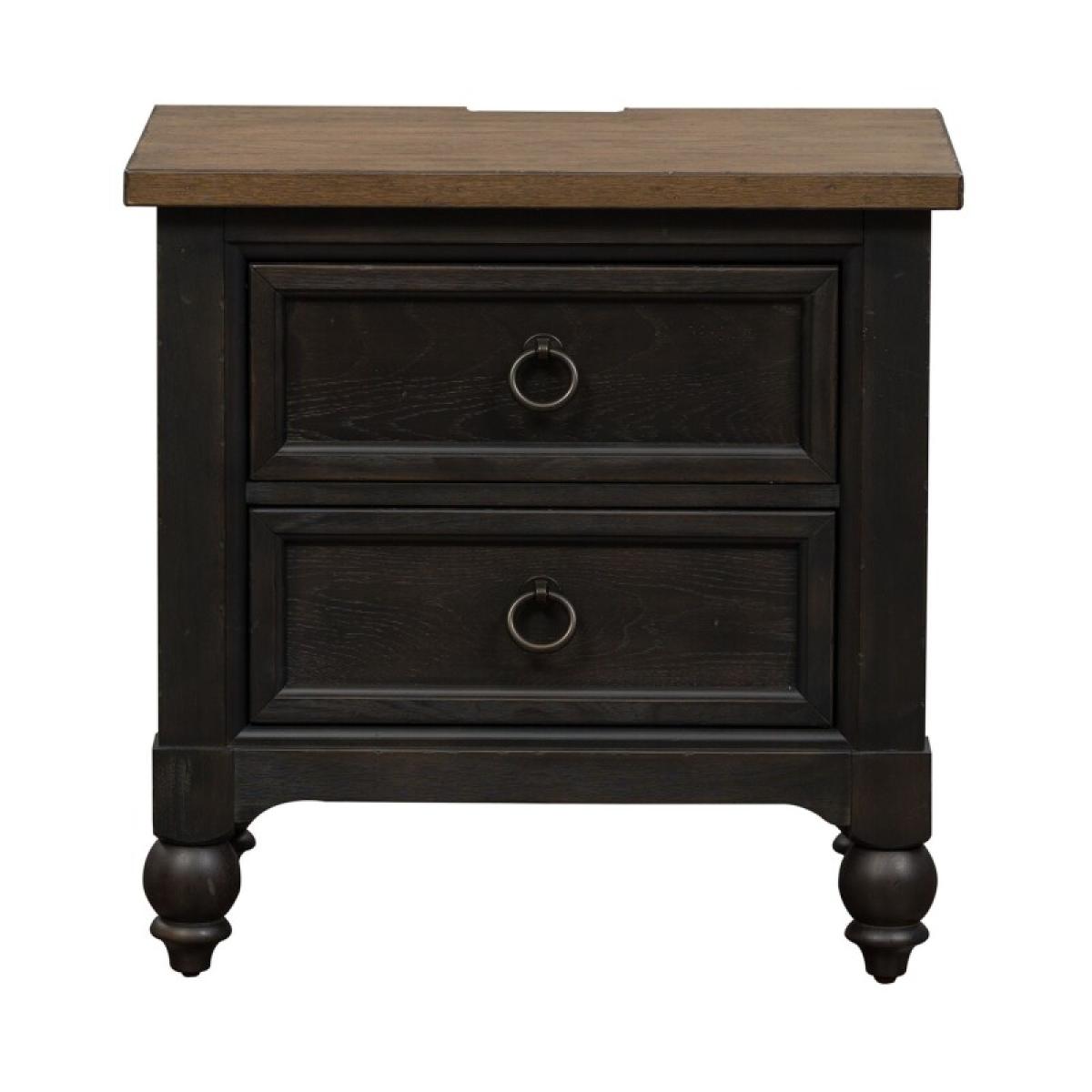 Americana Farmhouse 2 Drawer Night Stand w/ Charging Station - Black - Image 4