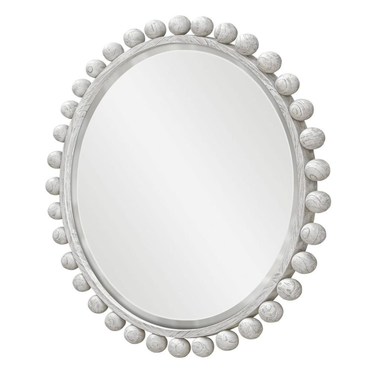 Cyra Wood Round Mirror, Aged Ivory - Image 5