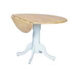 Dining Essentials - Round Drop Leaf Pedestal Table in White & Natural
