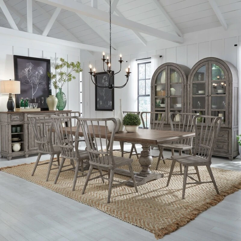 91c489207fae5997b3e47aaf861ef064 River Place 9 Piece Trestle Table Set - Image 1