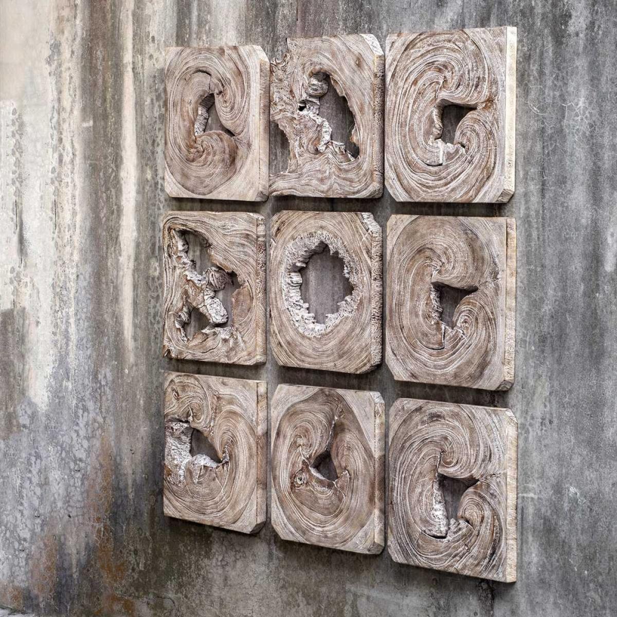 Bahati Wood Wall Decor, Whitewashed, S/9 - Image 8