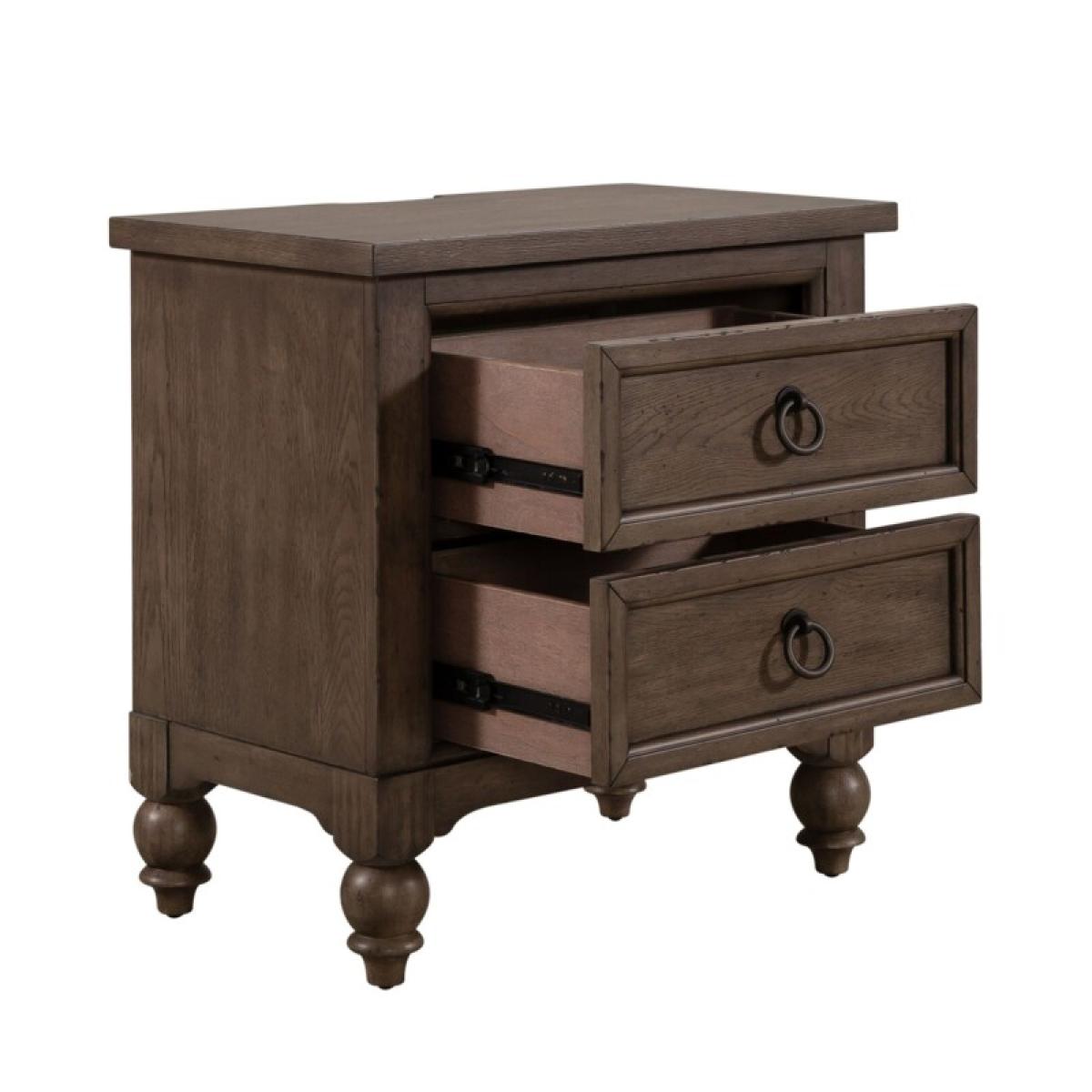 Americana Farmhouse 2 Drawer Night Stand w/ Charging Station - Image 8