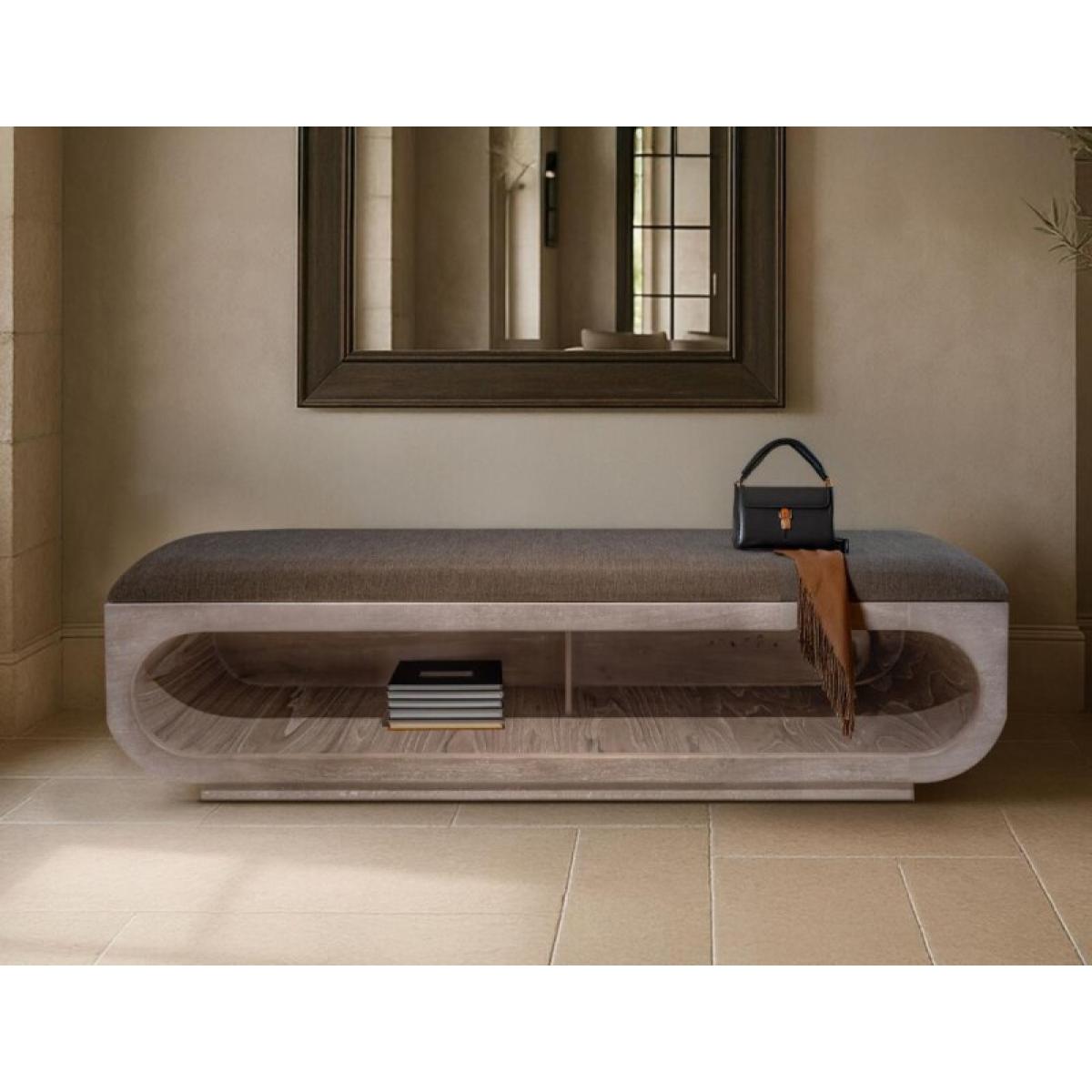 Wooden bench with a cushioned seat and open storage underneath. - Balam - Image 3