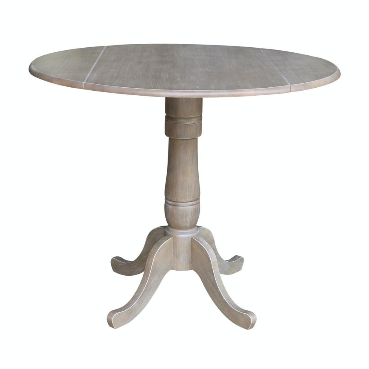 Dining Essentials - 42" Drop Leaf Table Top w/36"H Traditional Pedestal w/ Extension in Taupe Gray - Image 2