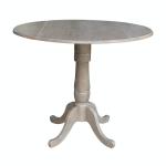 Dining Essentials - 42" Drop Leaf Table Top w/36"H Traditional Pedestal w/ Extension in Taupe Gray