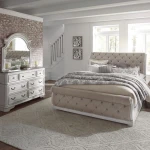 Magnolia Manor King Uph Sleigh Bed, Dresser & Mirror