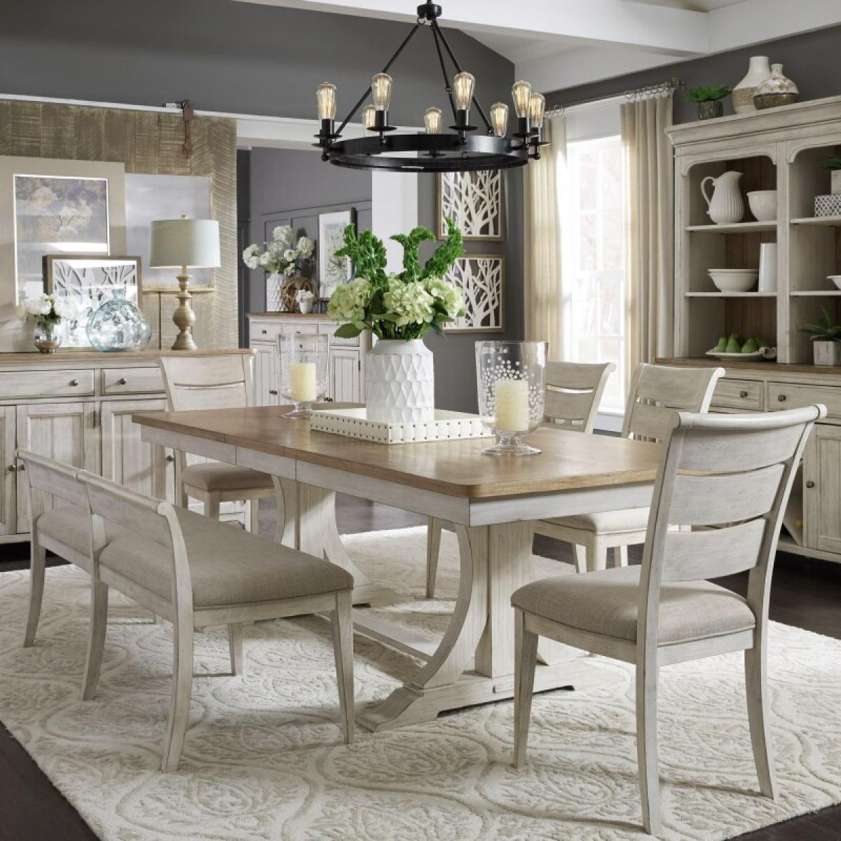 a33caafd278e70720225898ebec294b7 Farmhouse Reimagined Opt 6 Piece Trestle Table Set - Image 1