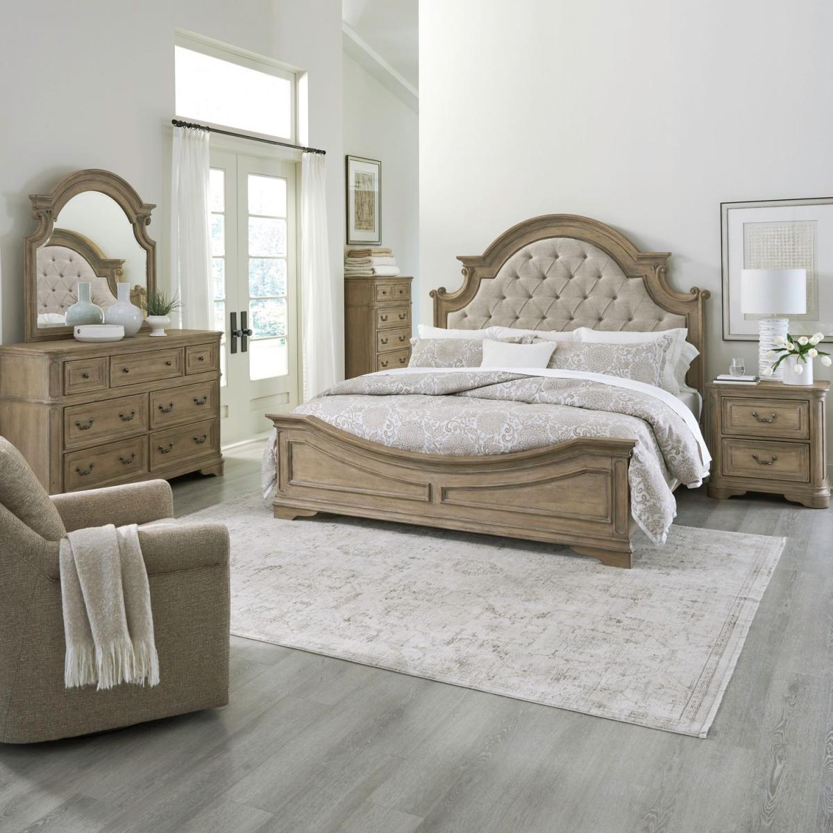 Magnolia Manor King California Uph Bed, Dresser & Mirror, Chest, Night Stand - Image 2