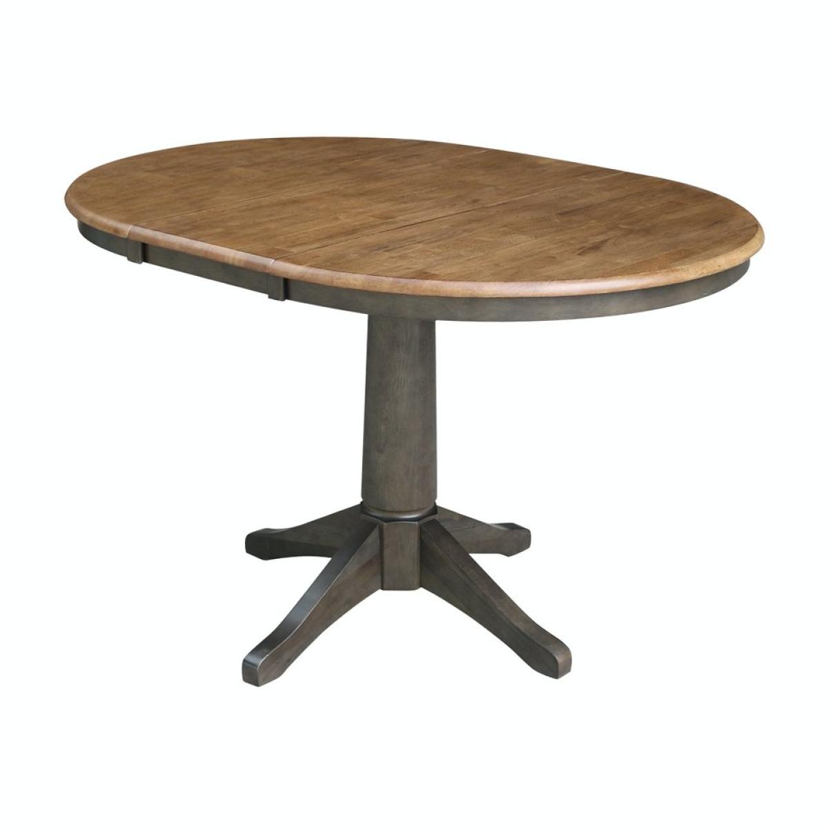 Dining Essentials - 36" Extension Table Top w/30"H Transitional Pedestal in Hickory/Coal - Image 2