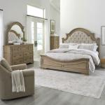 King California Uph Bed, Dresser & Mirror, Chest