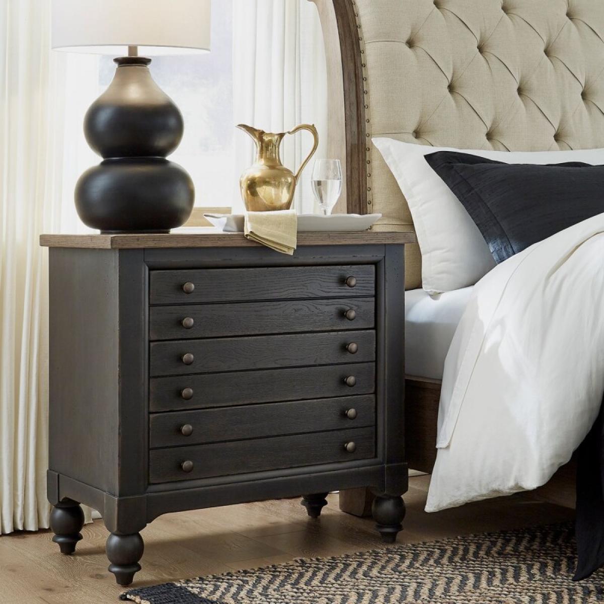 Americana Farmhouse Bedside Chest w/ Charging Station - Black - Image 2