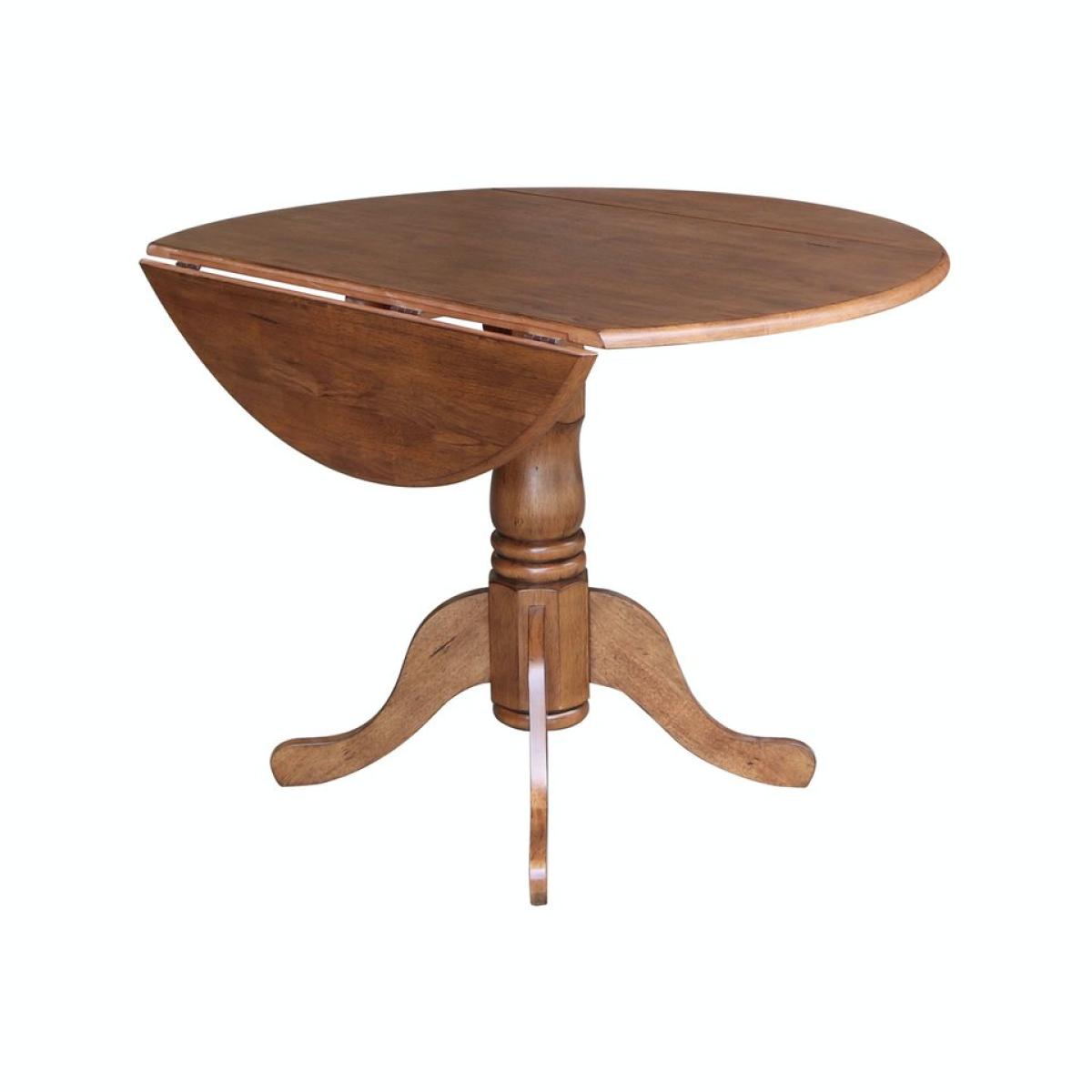 Dining Essentials - Round Drop Leaf Pedestal Table in Bourbon Oak - Image 2