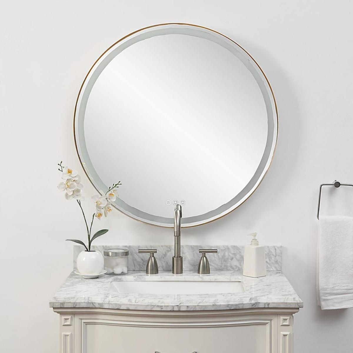 Crofton Lighted Round Mirror, Brass - Image 3