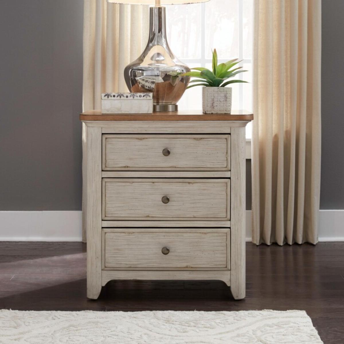 Farmhouse Reimagined 3 Drawer Night Stand w/ Charging Station - Image 2