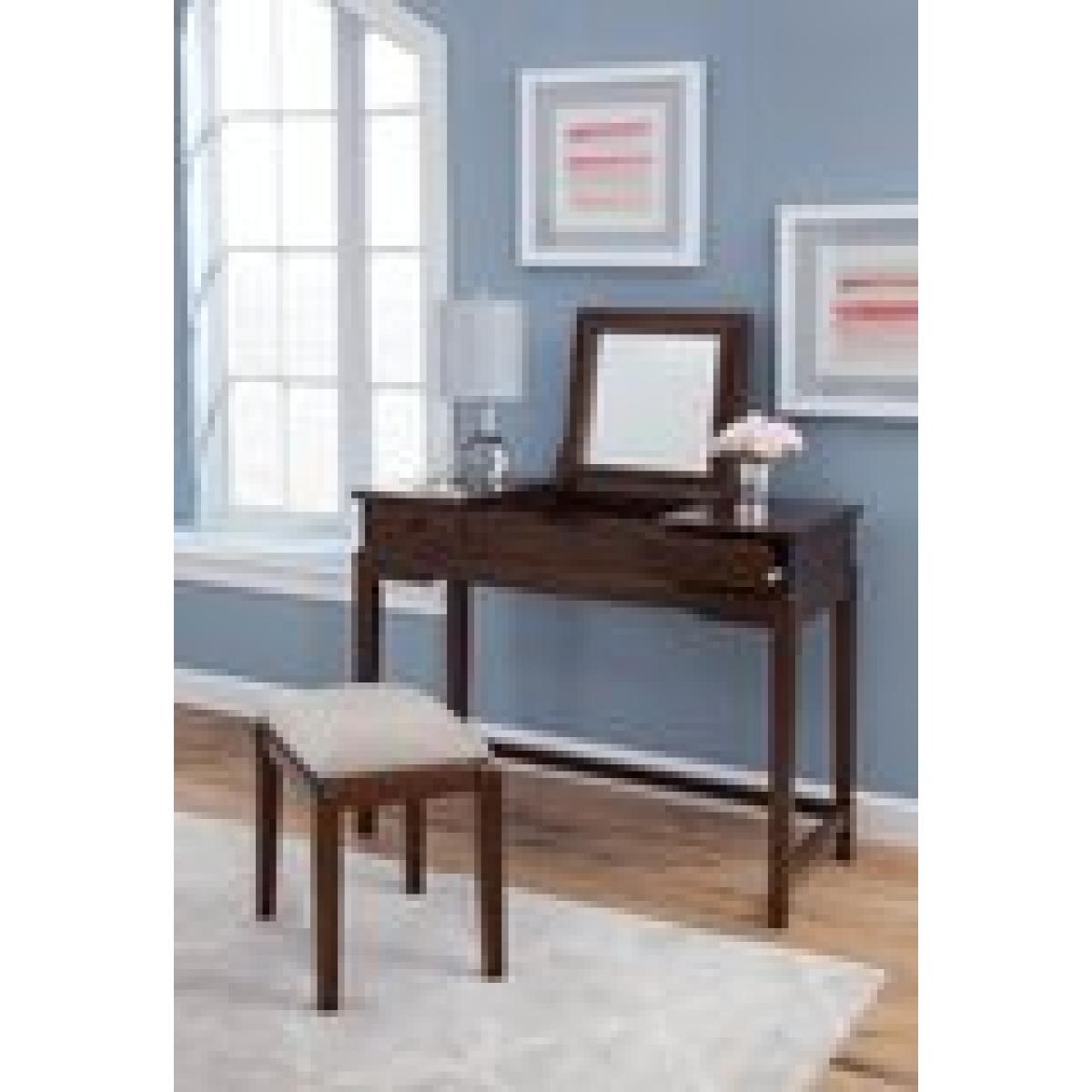 Tykes Collection- Upholstered Vanity Bench in Espresso - Image 5
