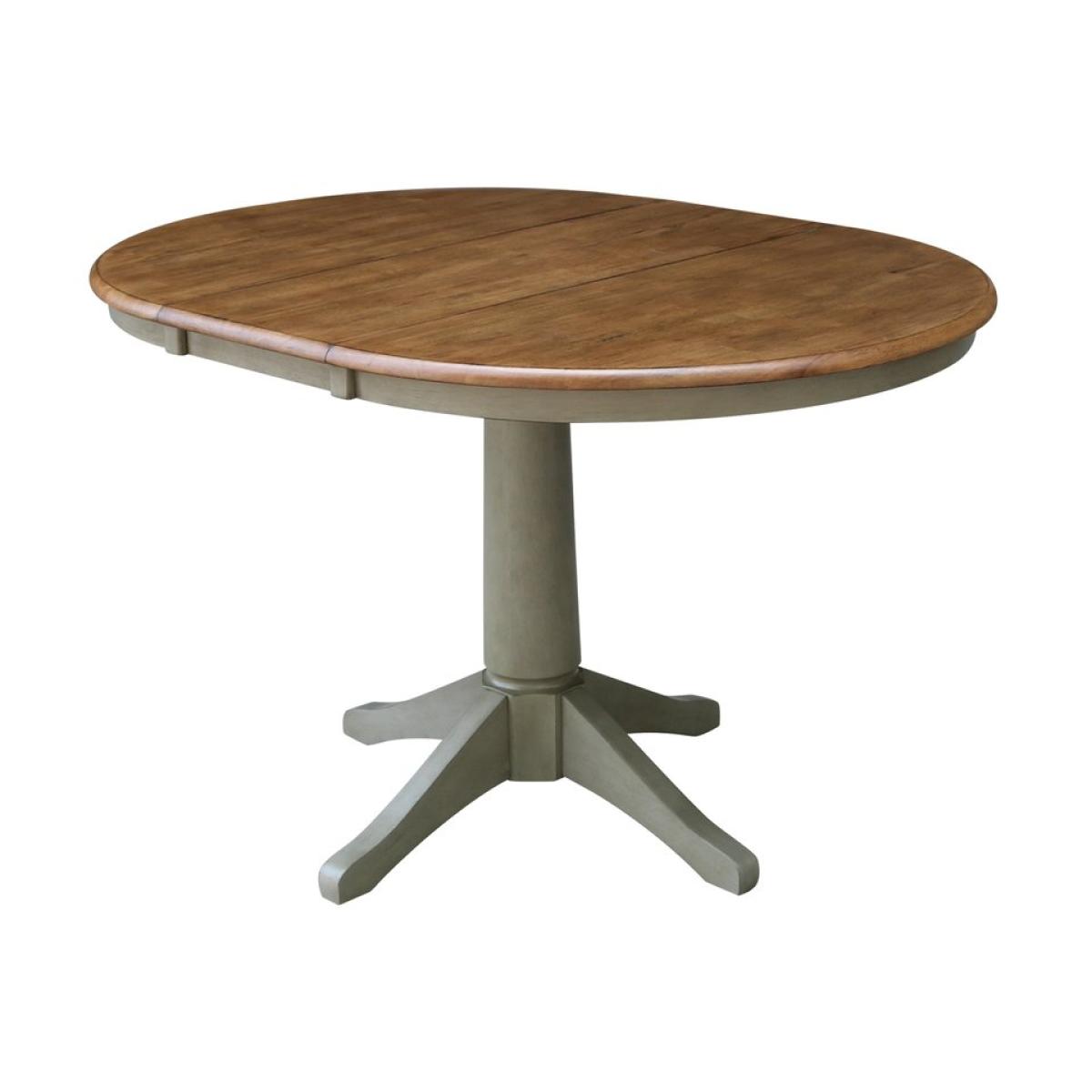 Dining Essentials - 36" Extension Table Top w/ 30"H Transitional Pedestal in Hickory/Stone - Image 2