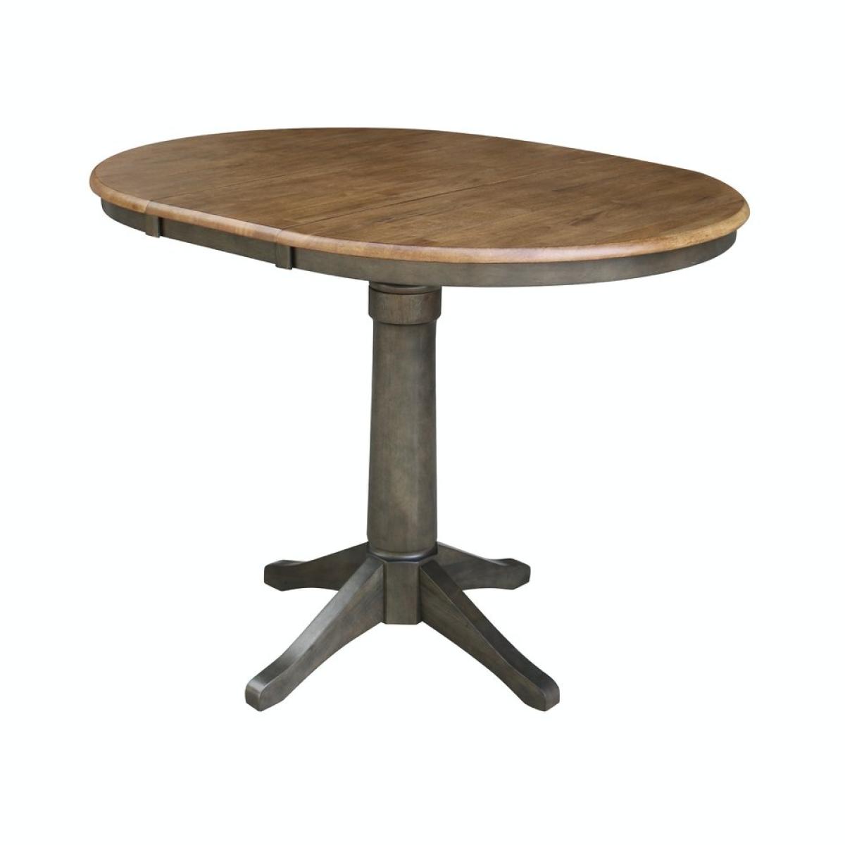 Dining Essentials - 36" Extension Table Top w/36"H Transitional Pedestal w/Extension in Hickory/Coal - Image 2