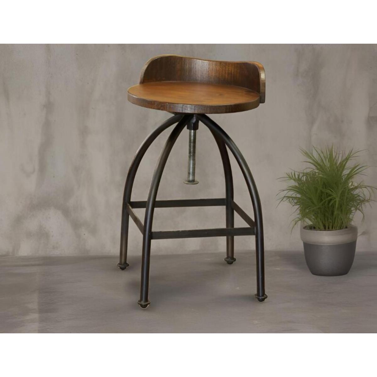 Wooden Seat Adjustable 24-30" Swivel Iron Base Barstool - Pueblo - Image 3