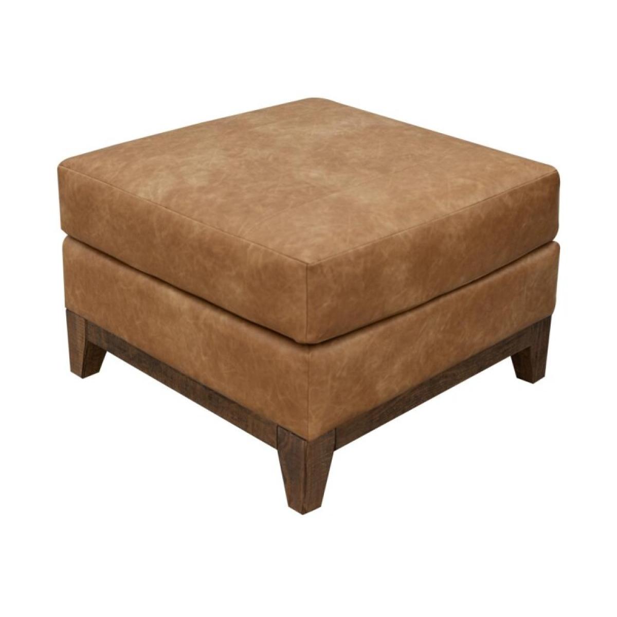 Wooden Frame & Base, Upholstered Square Ottoman - Olivo - Image 2