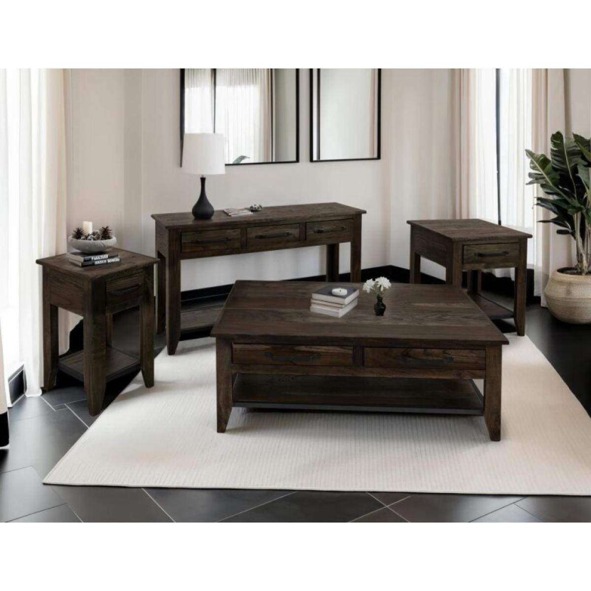 3 Drawer, 1 Shelf Sofa Table - Teak - Image 5