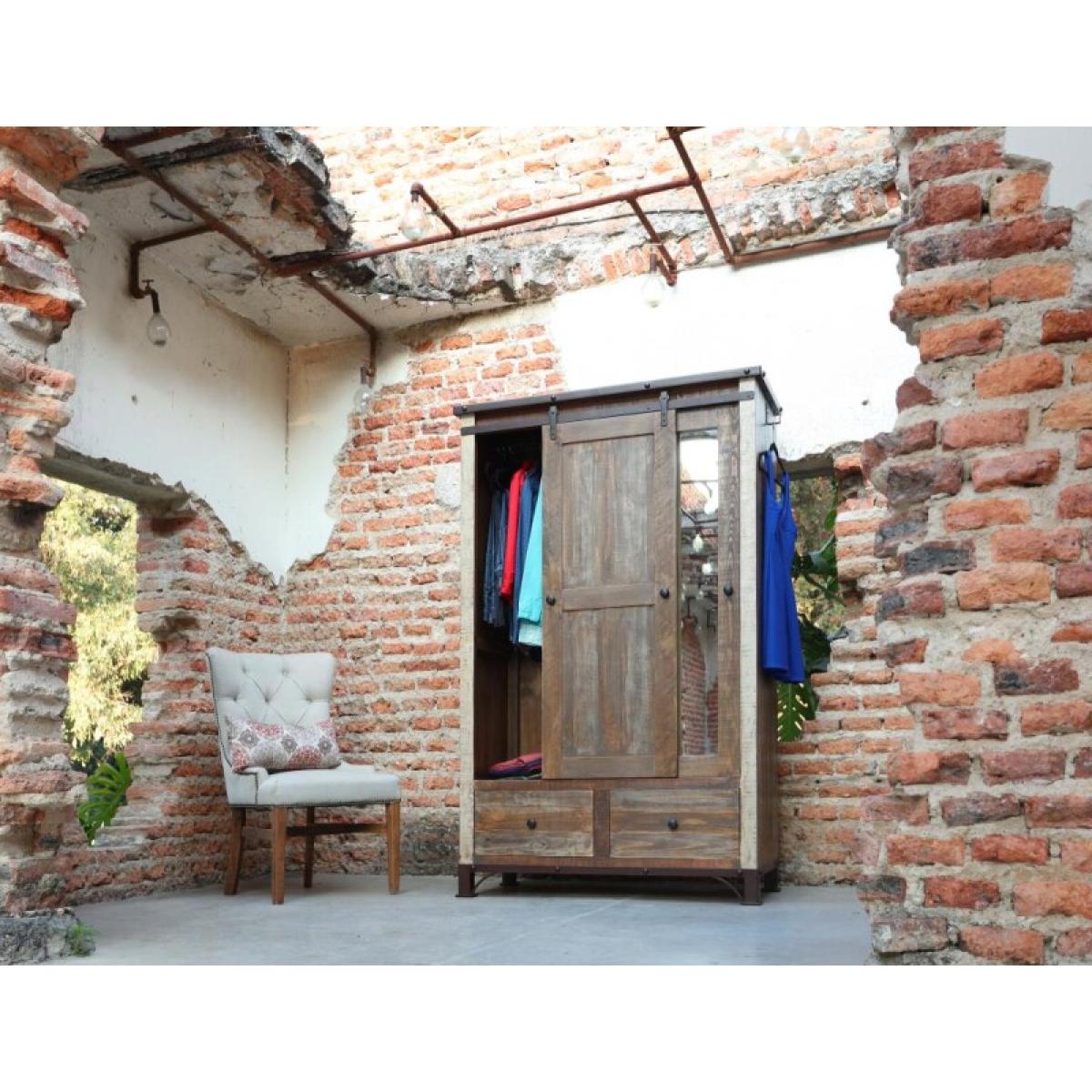 2 Drawer, 1 Sliding Door, 1 Mirror Door Armoire - Antique - Image 3