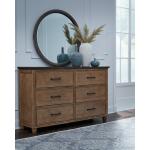 Vista Bedroom - Vista 6 Drawer Dresser and Vista Round Mirror in Hickory and Coal - BD145-1550RD