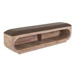 Balam Wooden bench with a cushioned seat and open storage underneath