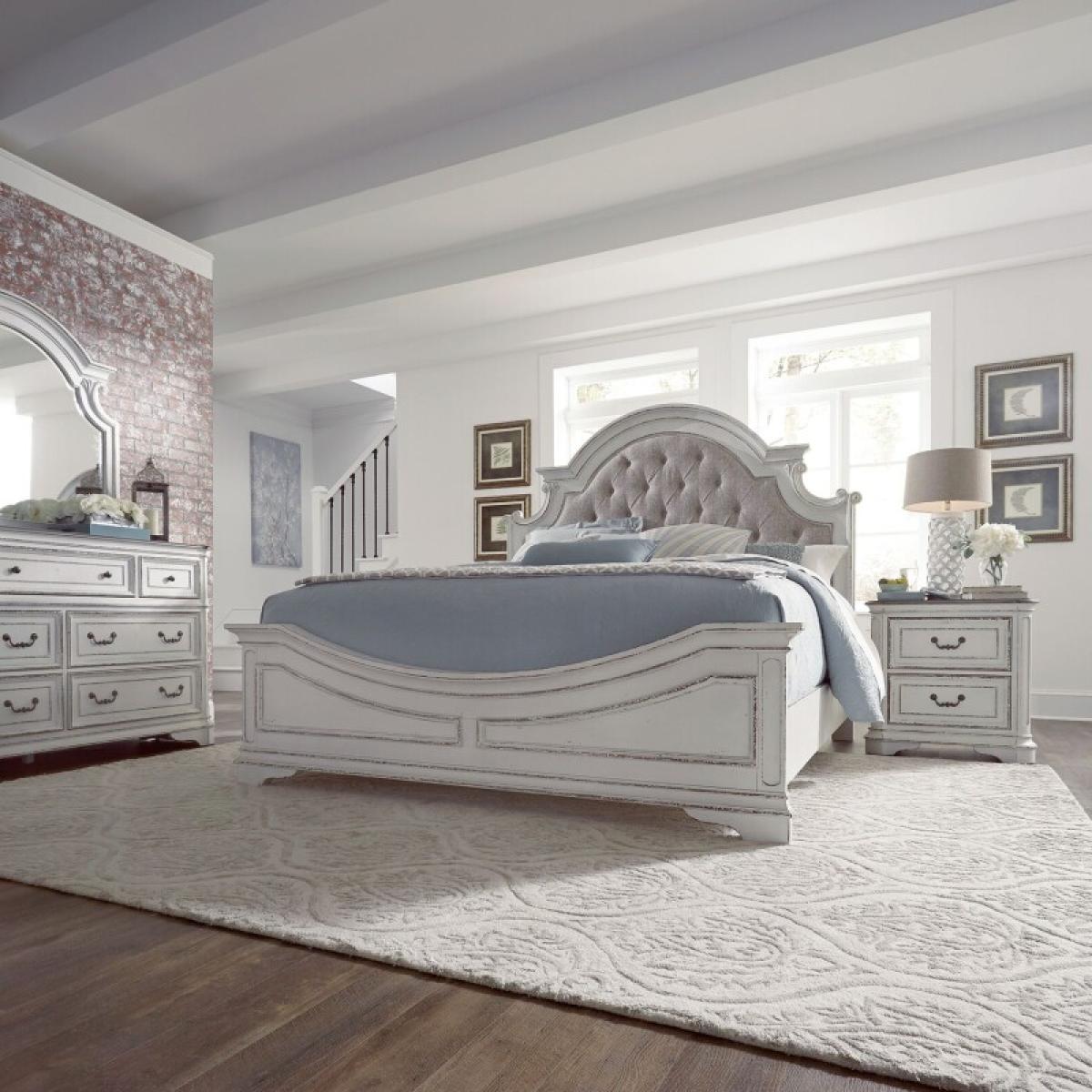 King Uph Bed, Dresser & Mirror, Night Stand - Image 2