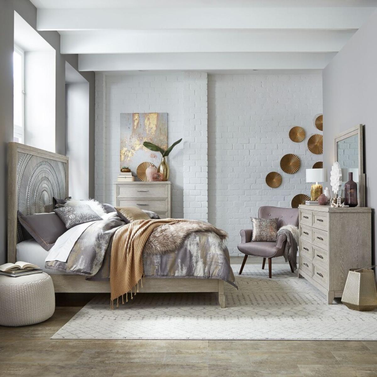 King Panel Bed, Dresser & Mirror, Chest - Image 2