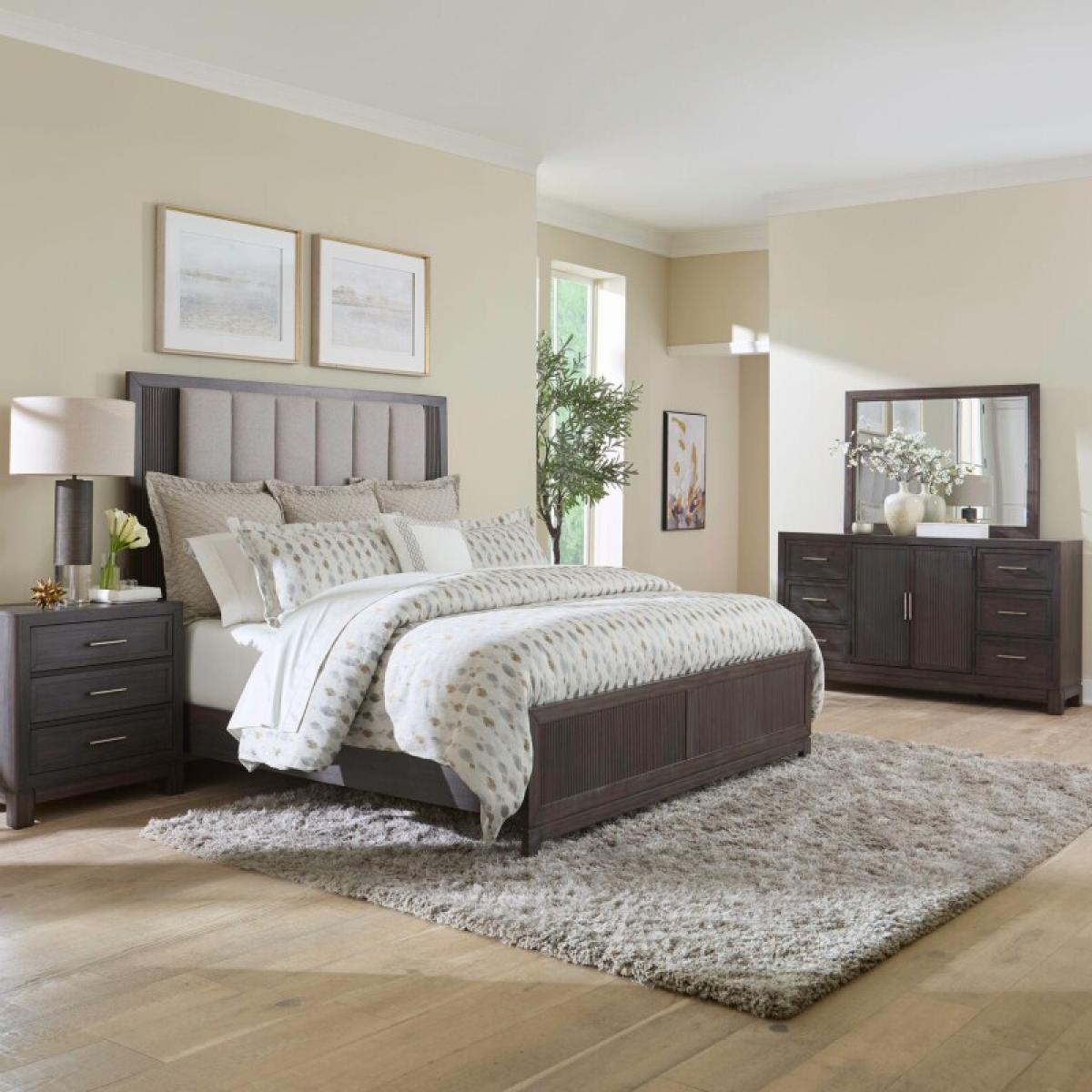 Modern Edge Queen Uph Bed, Dresser & Mirror, Night Stand - Image 2