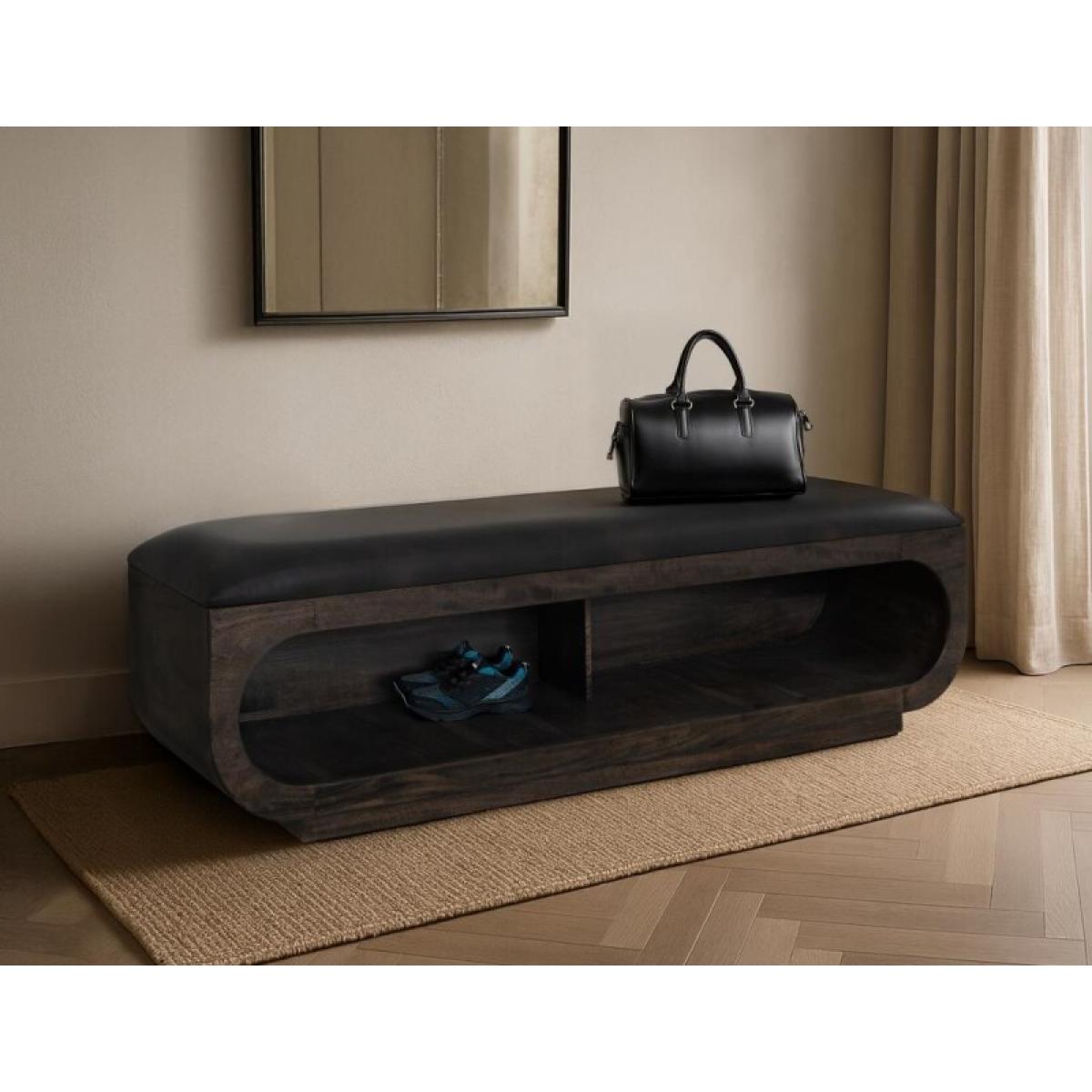 Wooden bench with a cushioned seat and open storage underneath - Balam - Image 5