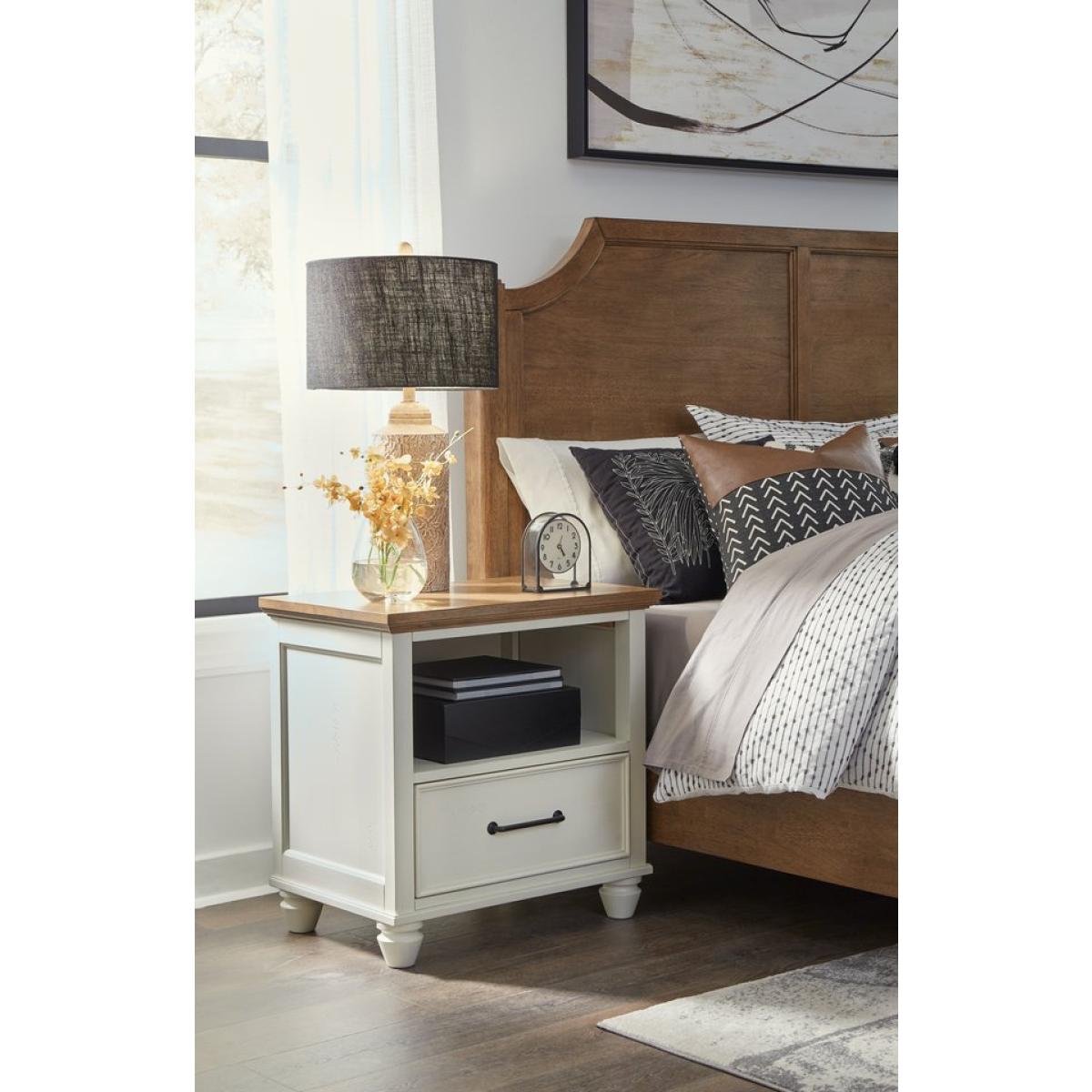 e5af07b0d4fd1e31a1951d9f472aa1c4 Vista Bedroom - 1 Drawer Nightstand in Hickory and Shell - Image 1