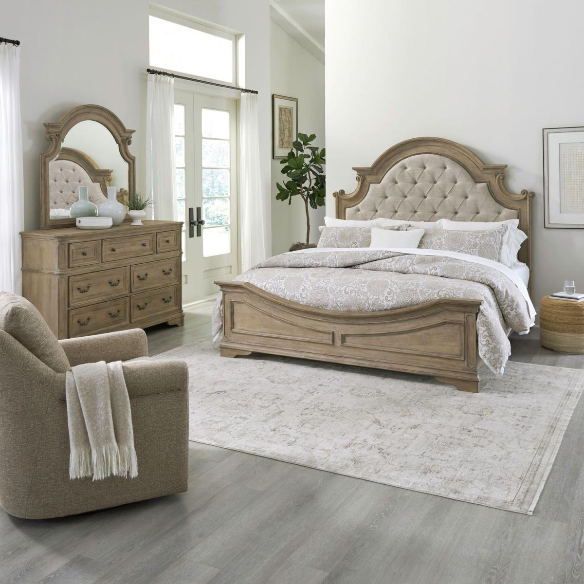 King California Uph Bed, Dresser & Mirror - Image 2