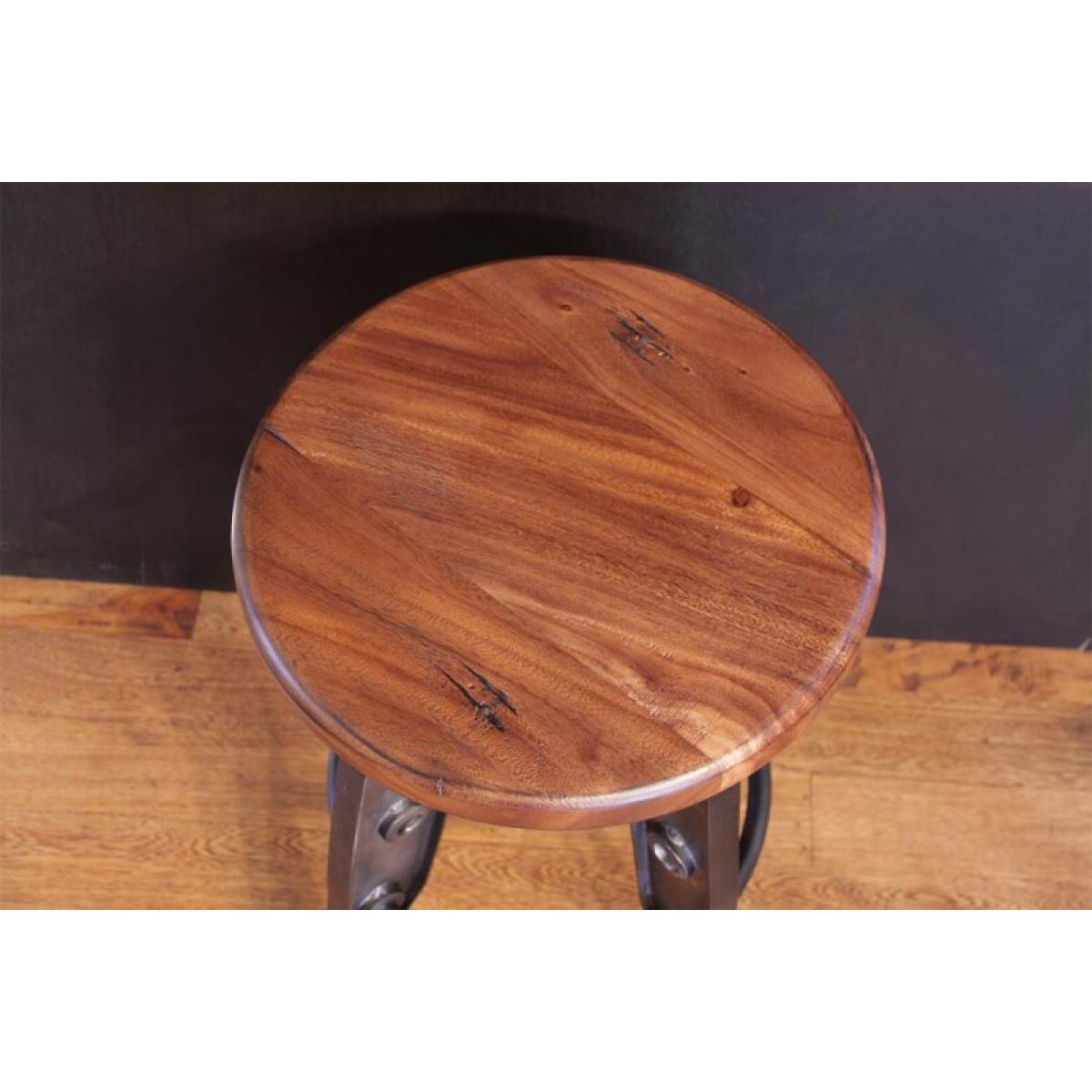 Wooden Round Seat Adjustable 24-30" Swivel Iron Base Barstool - Parota - Image 5