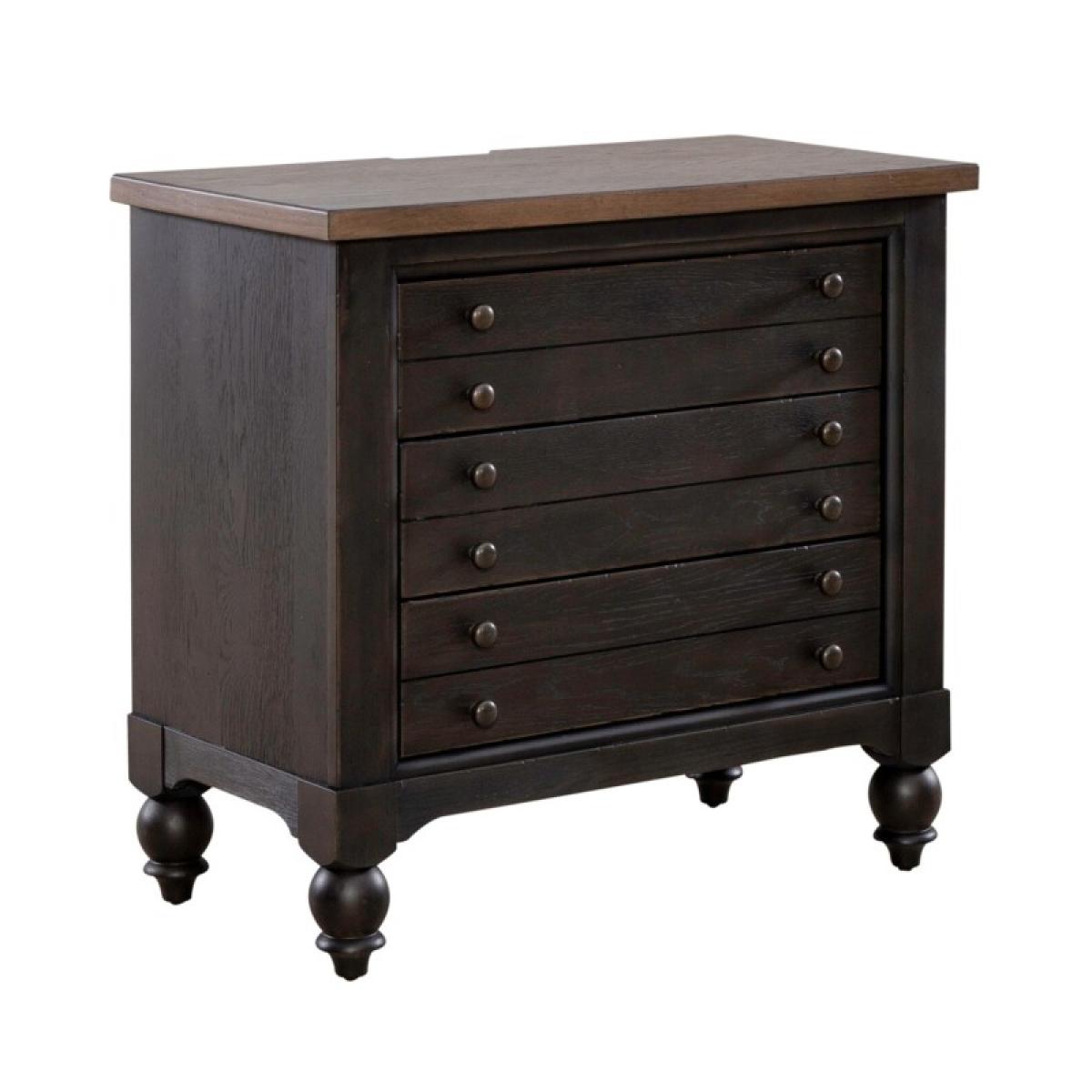 Americana Farmhouse Bedside Chest w/ Charging Station - Black - Image 3