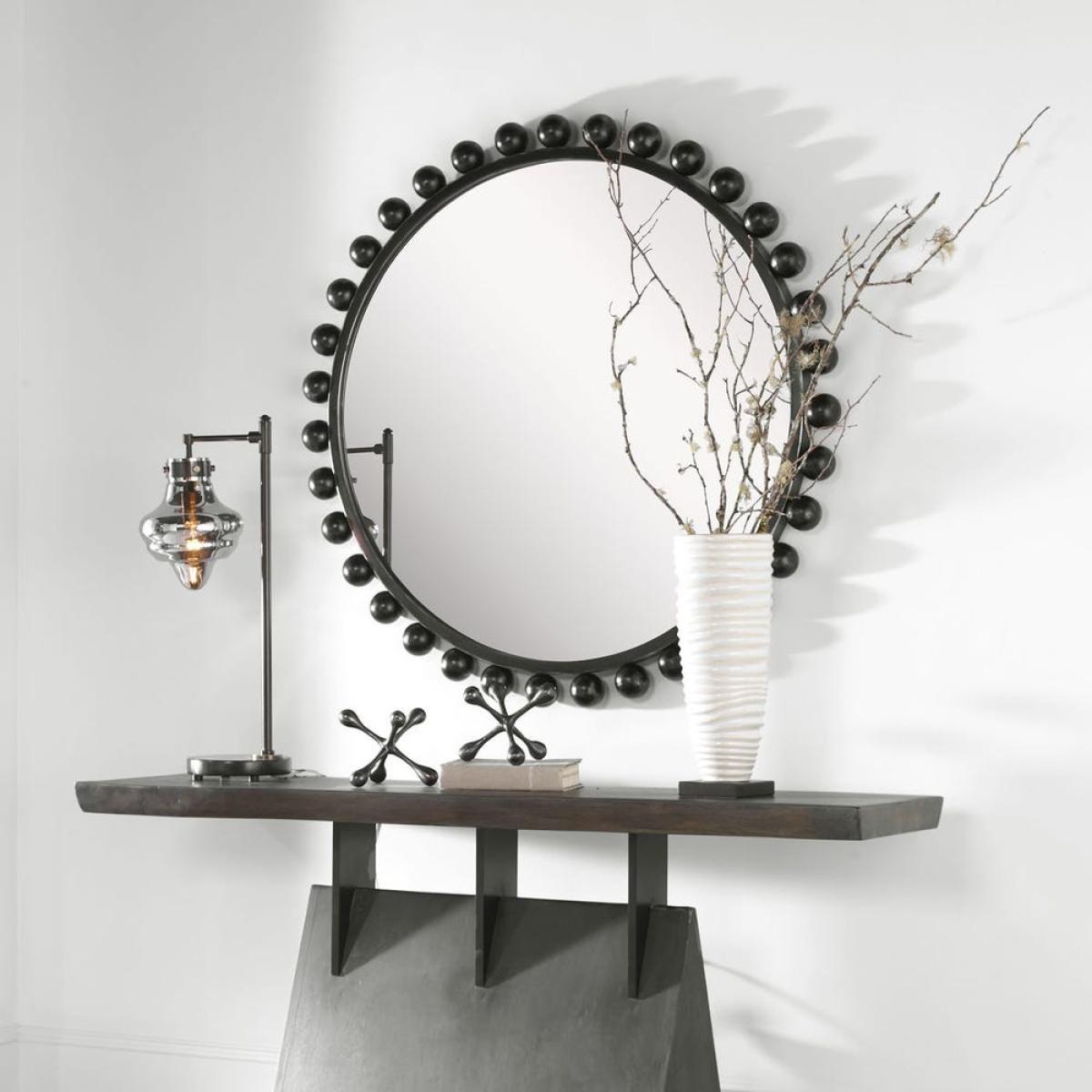Cyra Round Mirror, Black - Image 4