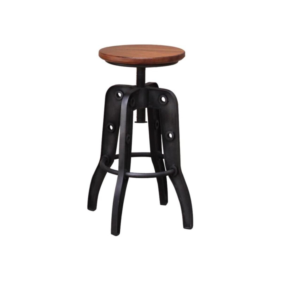 Wooden Round Seat Adjustable 24-30" Swivel Iron Base Barstool - Parota - Image 2