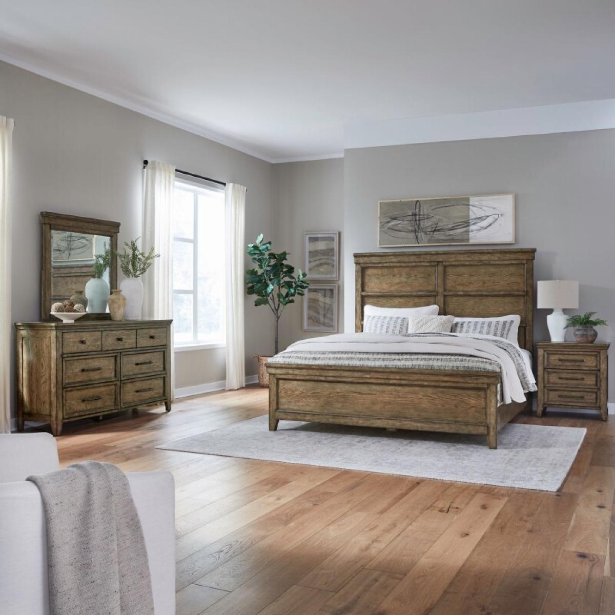 Carolina Park King Panel Bed, Dresser & Mirror, Night Stand - Image 2