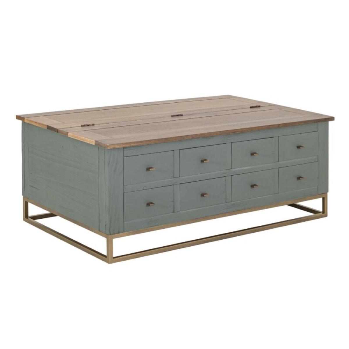 8 Drawers, Hinged Top Cocktail Table - Timber - Image 2