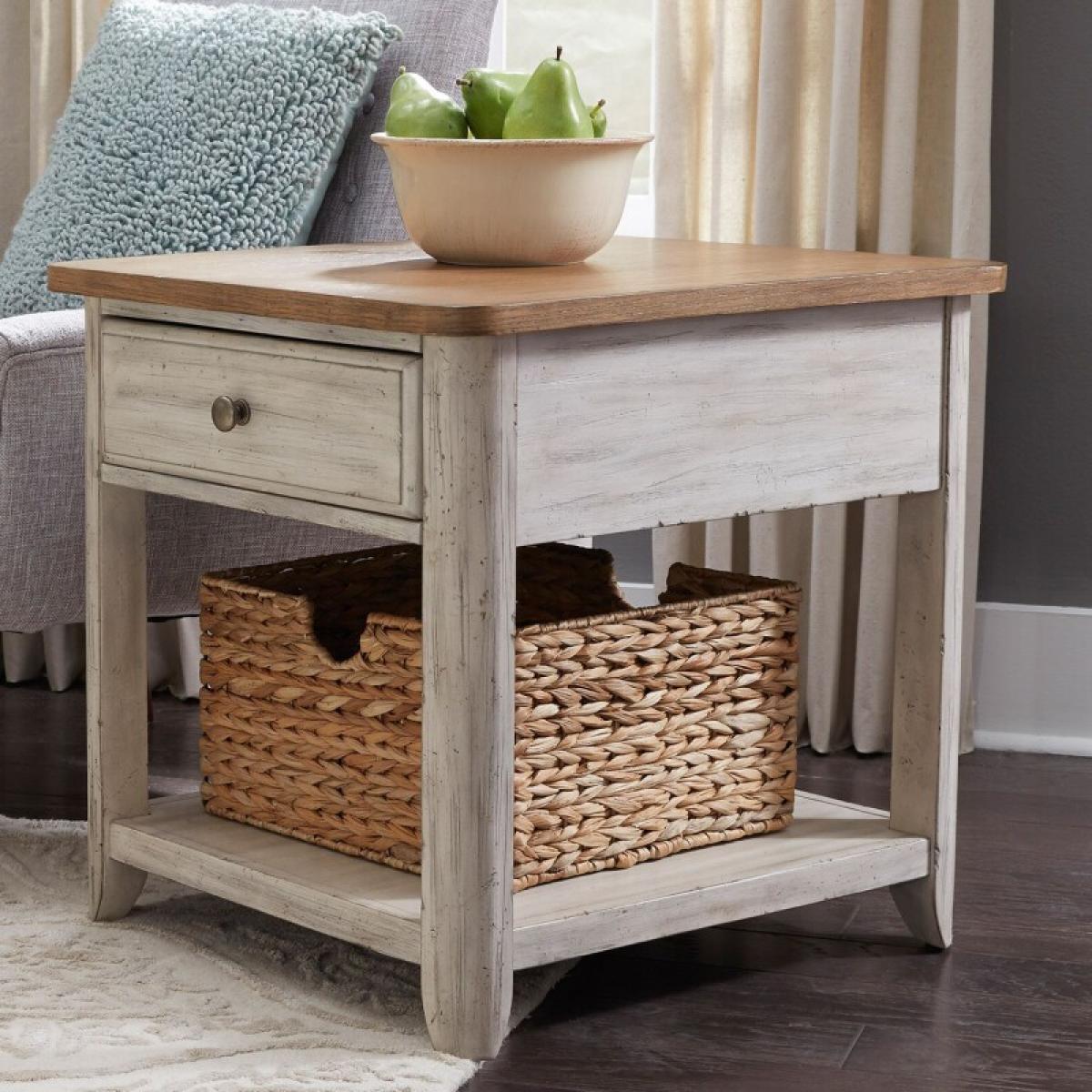 Farmhouse Reimagined End Table with Basket - Image 8