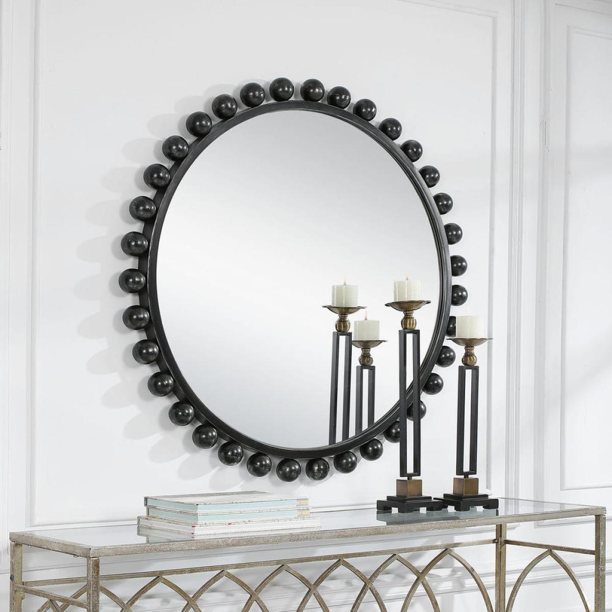 Cyra Round Mirror, Black - Image 10