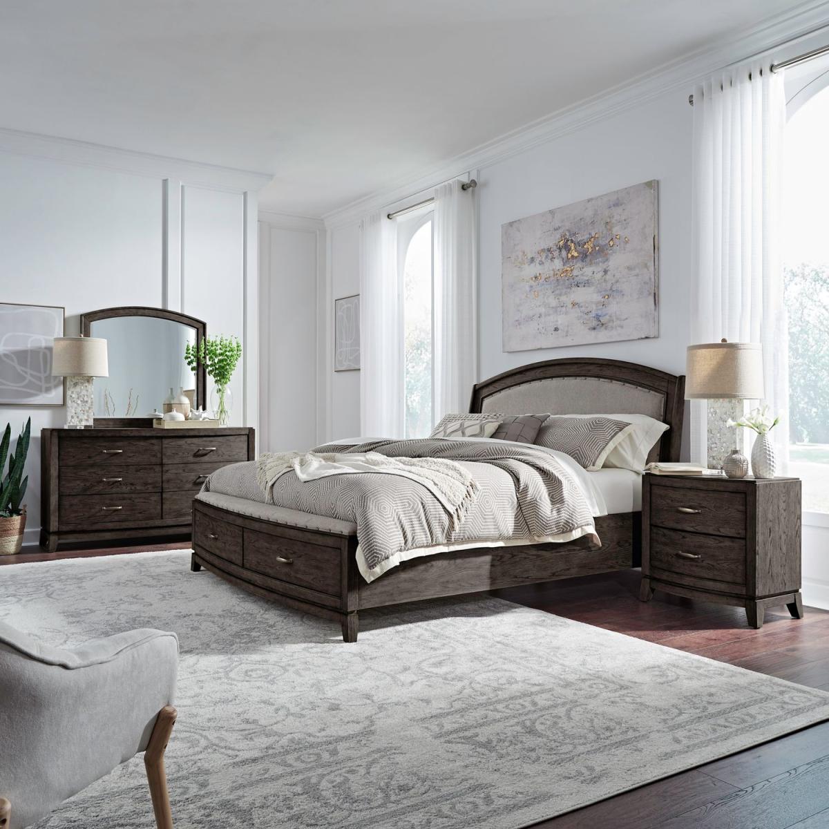King Uph Storage Bed, Dresser & Mirror, Night Stand - Image 2
