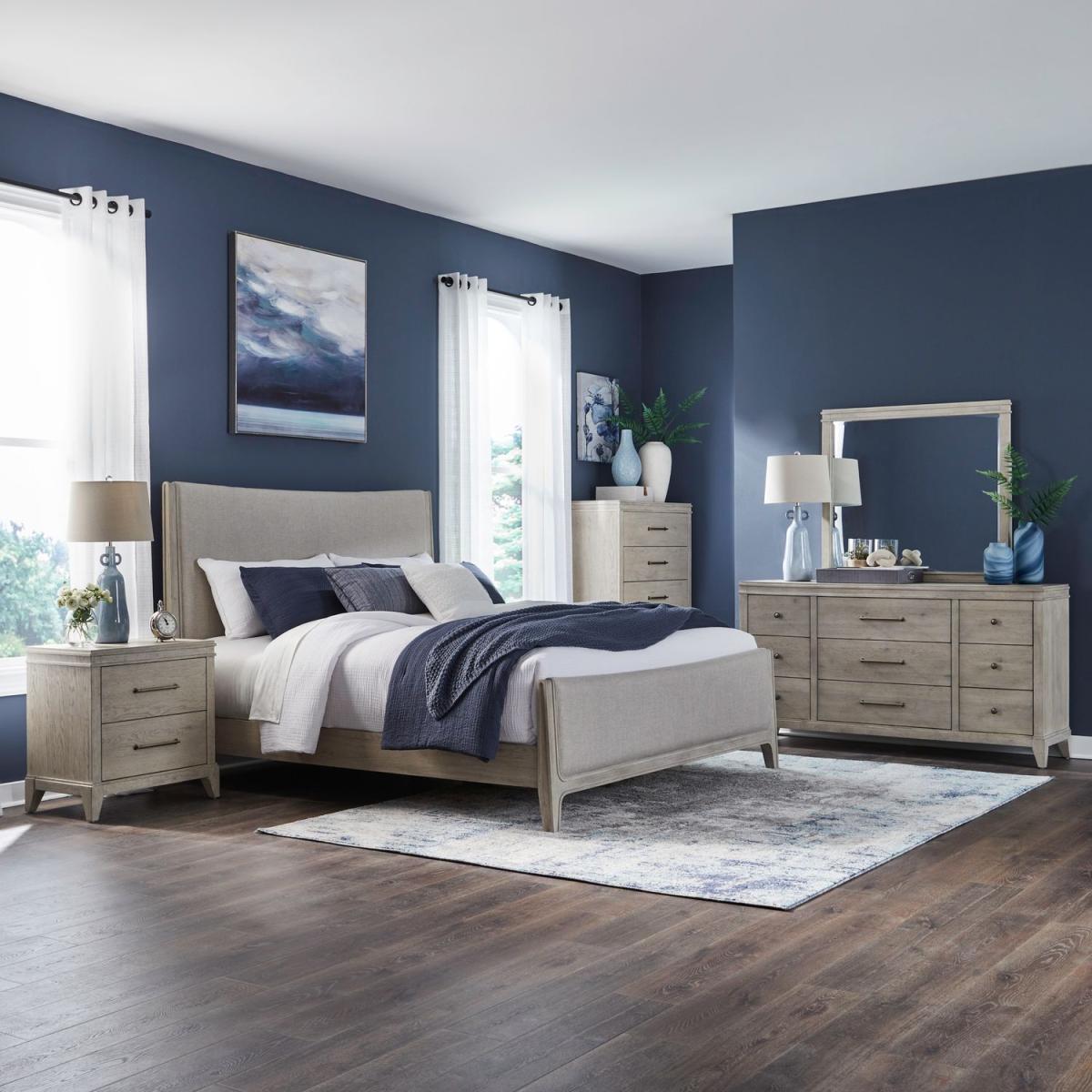 New Haven Queen Uph Bed, Dresser & Mirror, Chest, Night Stand - Image 2