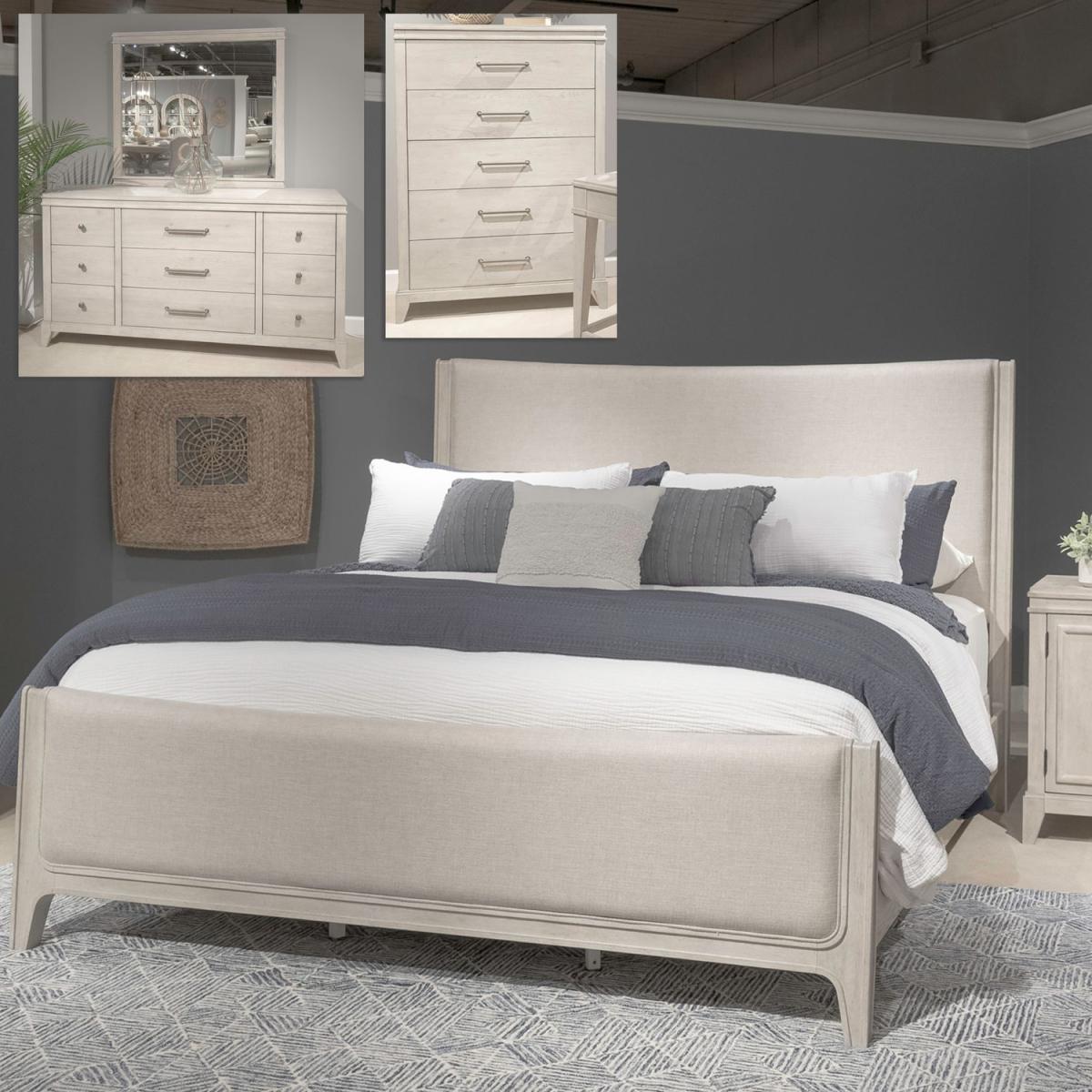 King California Uph Bed, Dresser & Mirror, Chest - Image 2