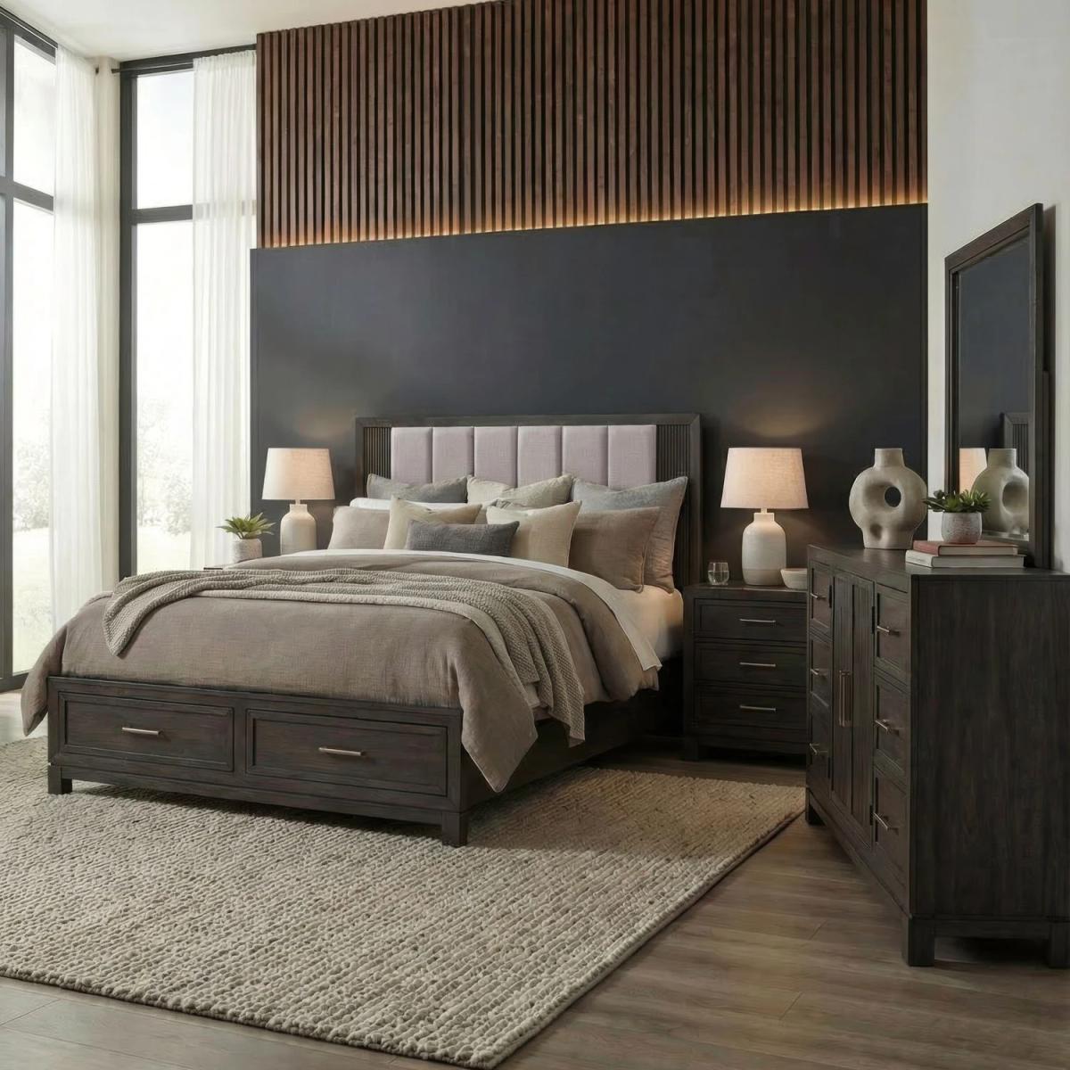 King Storage Bed, Dresser & Mirror, Night Stand - Image 2